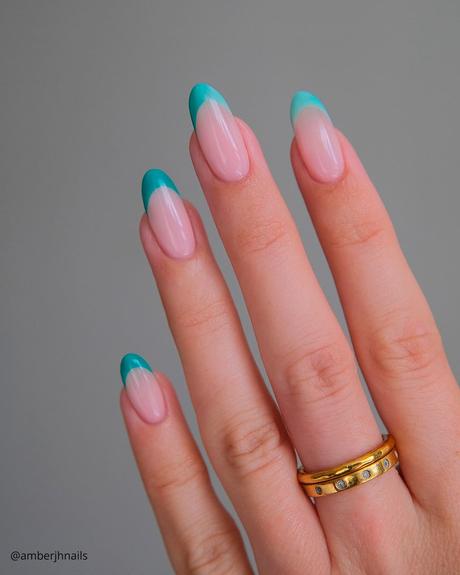 french tip nails almond light blue amberjhnails