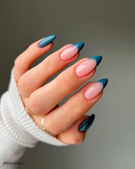 french tip nails dark blue thehotblend