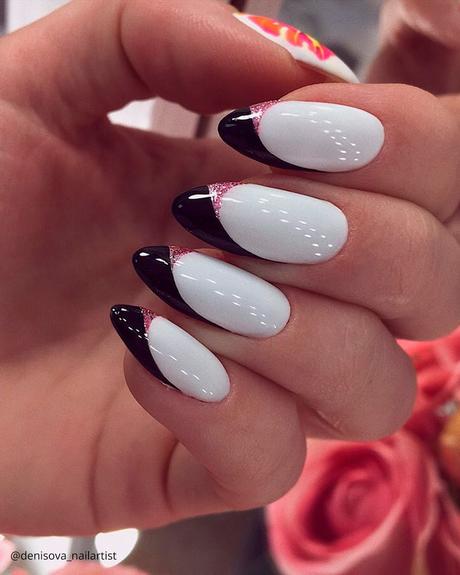 french tip nails white with black tips denisova nailartist