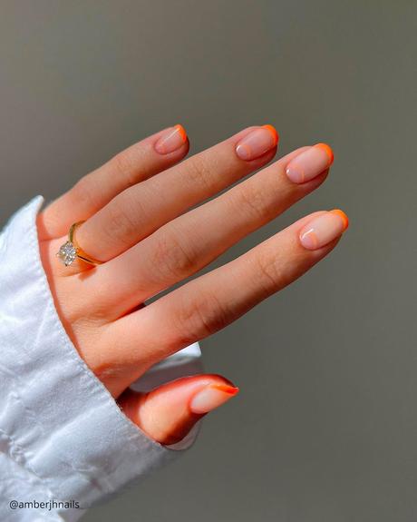 french tip nails orange simple amberjhnails