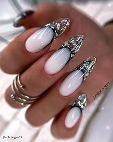 french tip nails white and black gloss milana.gen11