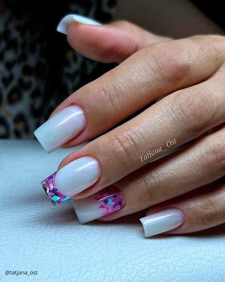 milky white nails with glitter tatjana