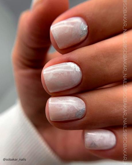 milky white nails marble with silver sobakar nails