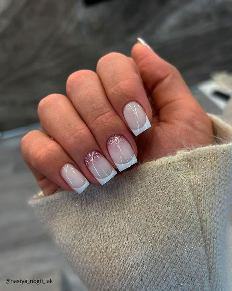 milky white nails square french glitter nastya nogti lak