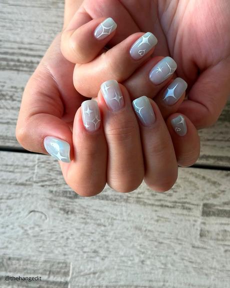 milky white nails with stars thehangedit