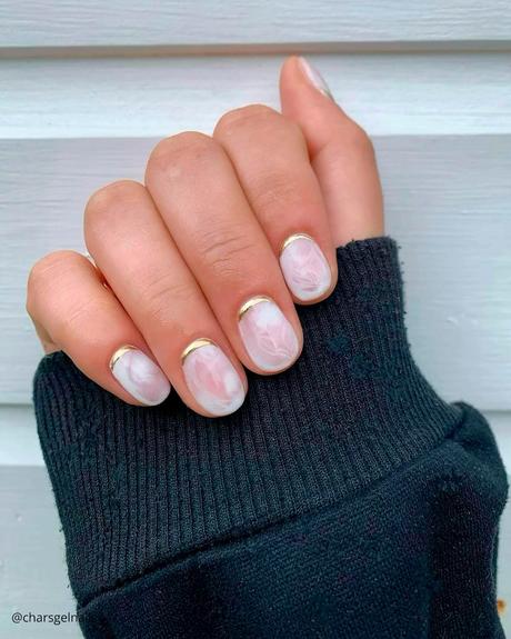 milky white nails marble with gold charsgelnails