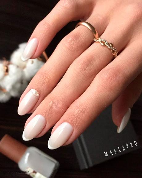 milky white nails french tips and rhinestones mariapro.nails