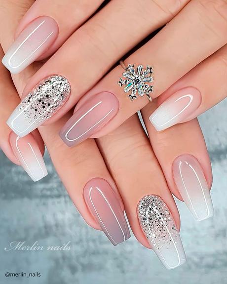 milky white nails ombre with glitter merlin nails