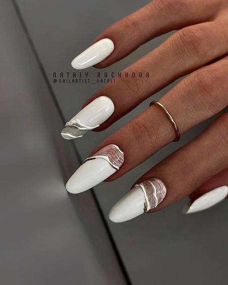 milky white nails design with chrome nailartist natali