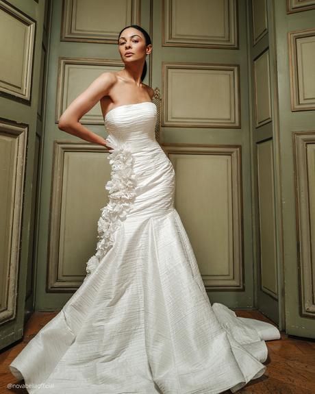 nova bella wedding dresses simple strapless neckline floral appliques