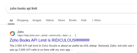 A SaaS Leader’s Guide to API Rate Limits in Accounting Platforms Image from Google, where user search for Zoho Books api limit.