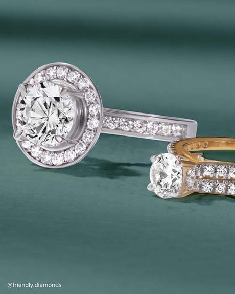 ethical engagement rings two stones in white gold and yellow gold friendly.diamonds