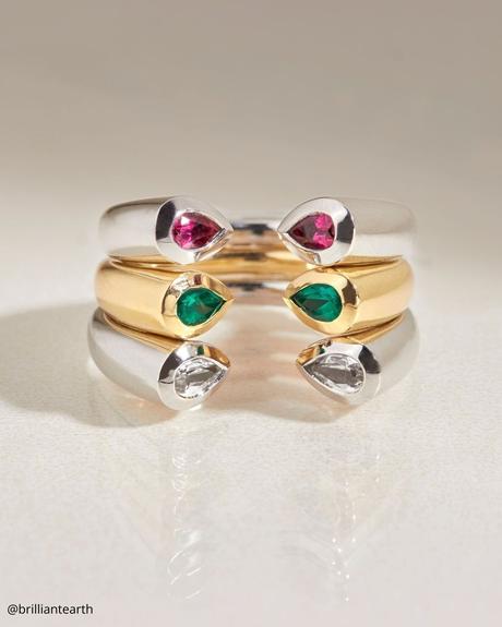 ethical engagement rings unique gold ring two bezel set pear shaped lab emeralds brilliantearth