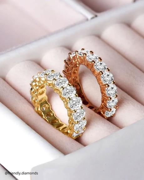 ethical engagement rings yellow and rose gold rings with pave band in the box friendly.diamonds