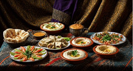 A variety of Arab dishes on a table