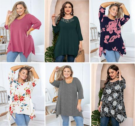 Image: Plus Size Women Top 3/4 Sleeve Swing Tunic