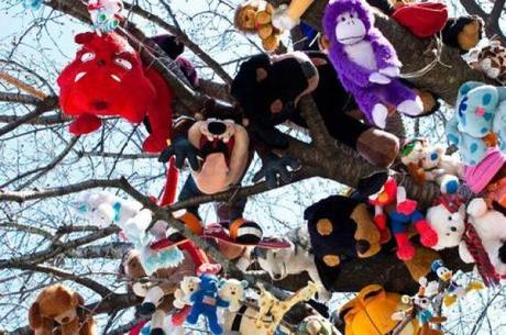 Tree covered in toys