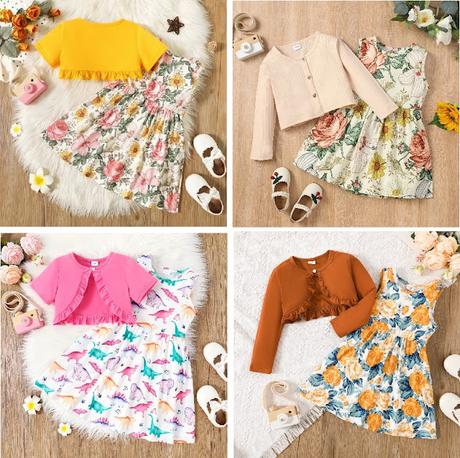 Image: PatPat Floral Print Sleeveless Dress and Ruffled Cardigan Set 