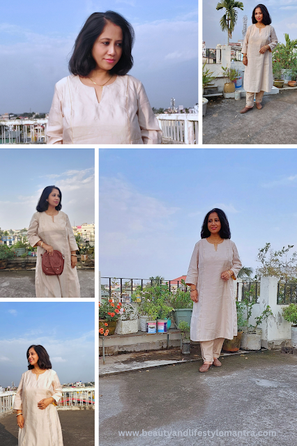 A-Line Kurta in Oyster Grey with Thread Work A-Line Kurta in Oyster Grey with Thread Work