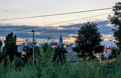 The Empire State Building as seen from an embankment in Jersey City, August 27, 2007