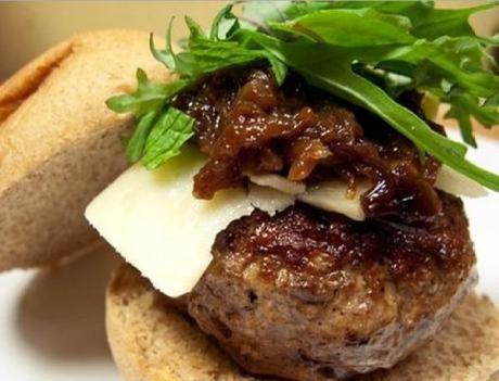 Lamb Burgers with Cheddar and Spicy Onion Marmalade