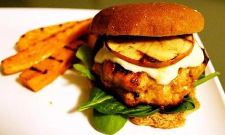 Pork Burgers with Grilled Apple and Cheddar