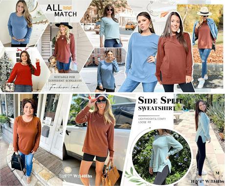 Image: Side Split Long Sleeve Sweatshirts - S-2XL