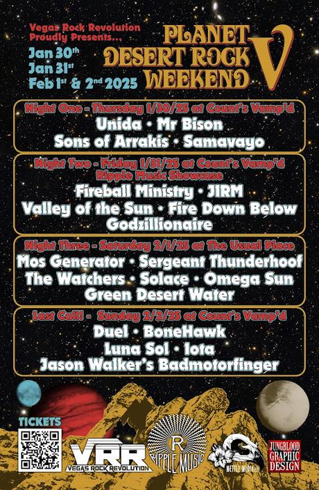 Planet Desert Rock Weekend V - Jan. 30 thru Feb. 02 - Fireball Ministry, Mos Generator, Sergeant Thunderhoof, Samavayo, Sons of Arrakis, Godzillionaire, + MORE! Planet Desert Rock Weekend V - Jan. 30 thru Feb. 02 - Fireball Ministry, Mos Generator, Sergeant Thunderhoof, Samavayo, Sons of Arrakis, Godzillionaire, + MORE!