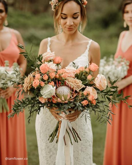 Enchanting Spring Wedding Bouquets: From Classic to Contemporary spring wedding bouquets bold peach color rustic bridal bouquet iamflower.co