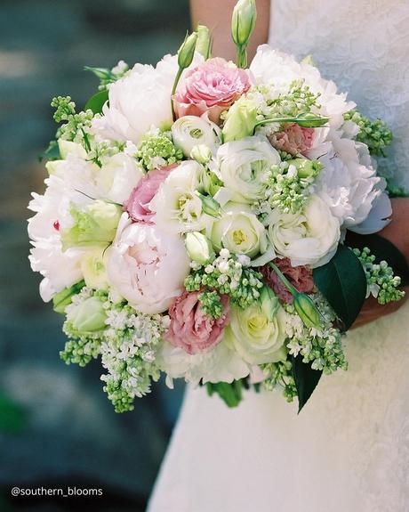 Enchanting Spring Wedding Bouquets: From Classic to Contemporary spring wedding bouquets elegant round bridal bouquet qith eusthoma peonies and roses southern blooms