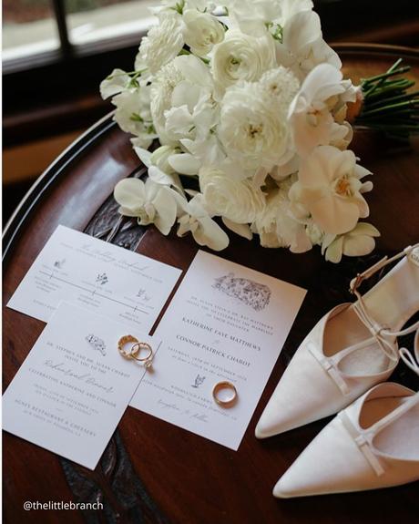 Enchanting Spring Wedding Bouquets: From Classic to Contemporary spring wedding bouquets vows invitations wedding rings and white elegant bridal rose and orchid bouquet thelittlebranch