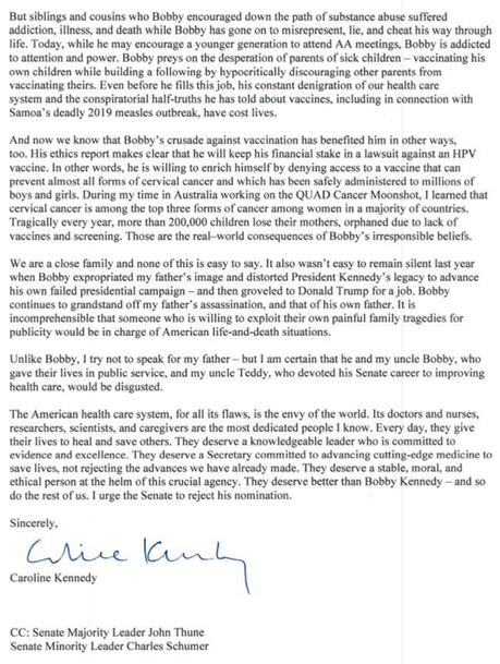 Caroline Kennedy Asks Senators To NOT Confirm RFK,JR As HHS Head