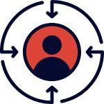 What Do Home Service Businesses Need in Digital Marketing? a red and black circle with arrows around it and a person icon in the center