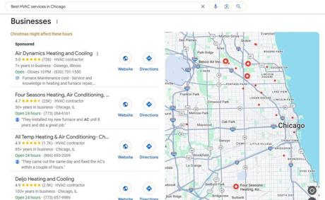 What Do Home Service Businesses Need in Digital Marketing? A screenshot showing local search results