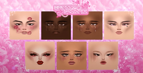 The faces for the valentines day update in dress to impress