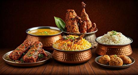 A table spread with a variety of Awadhi dishes