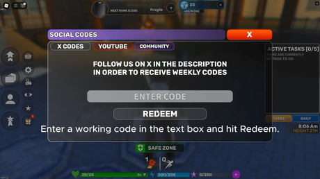Super Power League Codes Roblox (February 2025) Menu showcasing how to redeem codes in super power league roblox