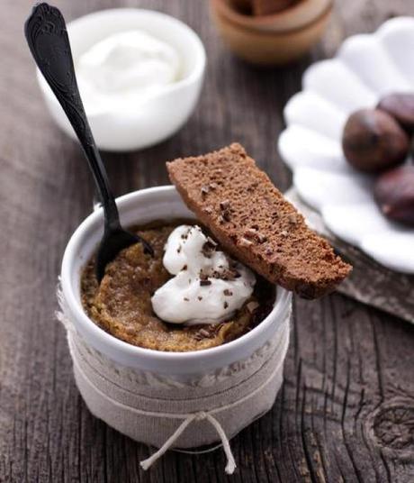 Chestnut Flan with Double Chocolate and Crystalized Ginger Biscotti