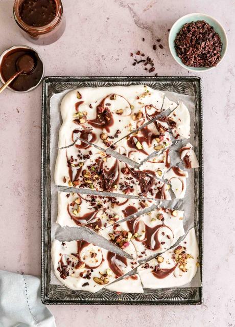 Choc nut frozen yoghurt bark