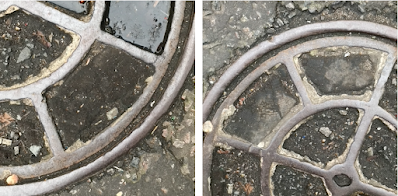 Small remnants of wood block road surface in Shoreditch, EC2