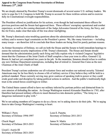 Former Defense Secretaries Call For Firings Of Military To Be Investigated