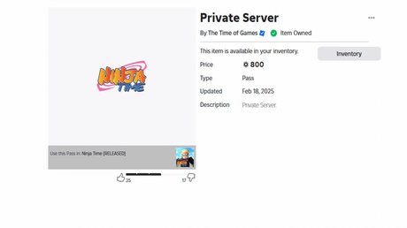 Buy Ninja Time Private Server in Roblox