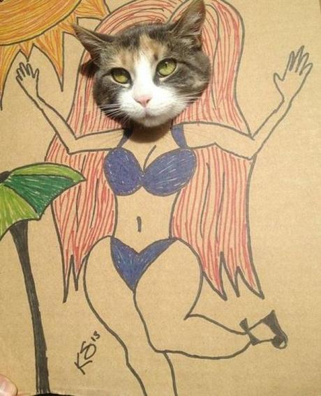 Cat art in the style of a Hula Girl