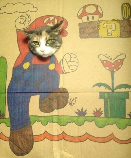Cat art in the style of Super Mario