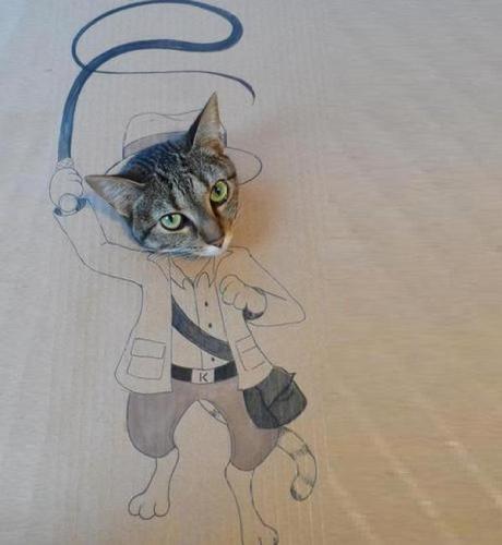 Cat art in the style of a Indiana Jones