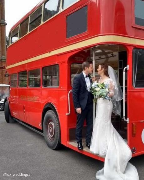 wedding car hire london brides in wedding retro red bus lux weddingcar