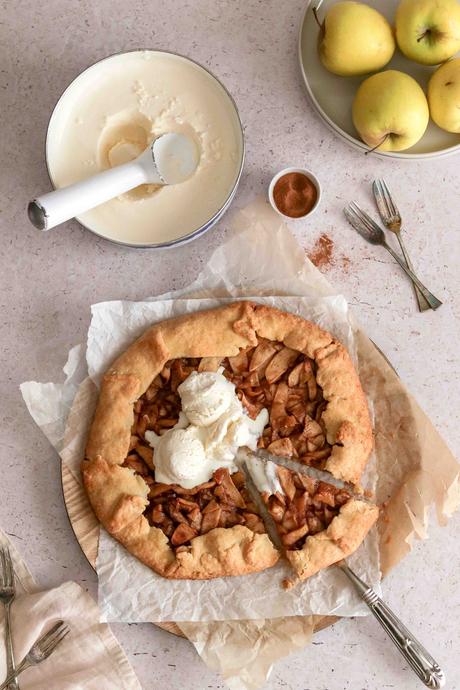 Caramel apple galette with no-churn cheesecake ice cream