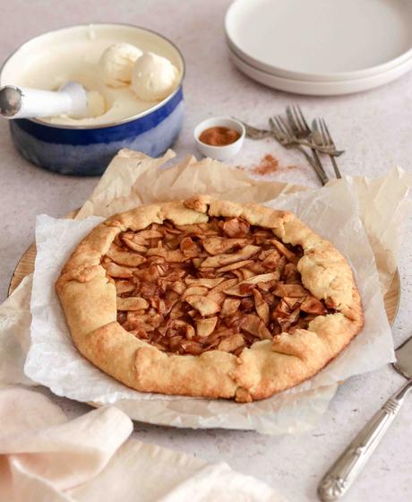 Caramel apple galette with no-churn cheesecake ice cream