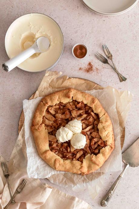 Caramel apple galette with no-churn cheesecake ice cream