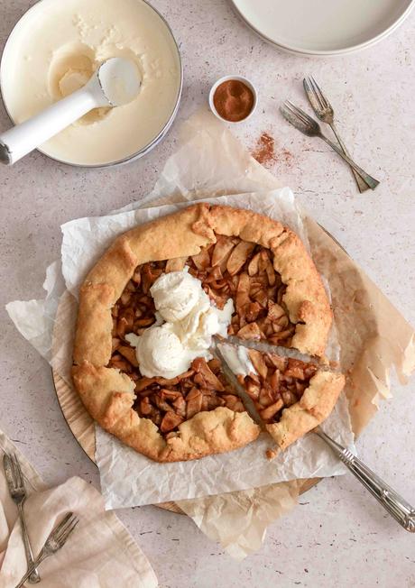 Caramel apple galette with no-churn cheesecake ice cream